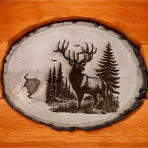 2/$50 Rustic Wood Slice Wall Art – Deer in Forest Scene
